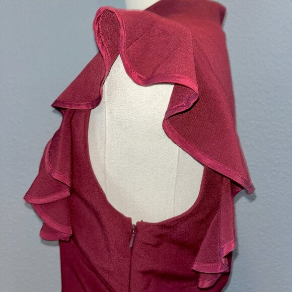 BLACK HALO EVA WINE KEYHOLE RUFFLE SLEEVE SHEATH DRESS NEW/TAGS - MSRP $345 - 8 - Picture 9 of 15